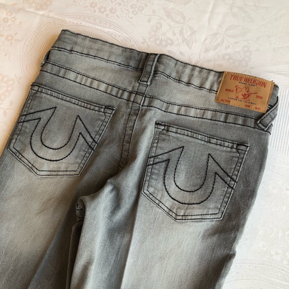 True Religion Ricky Relaxed-Fit Straight Gray Jeans Denim Pants Girls Size 12 - Picture 3 of 16